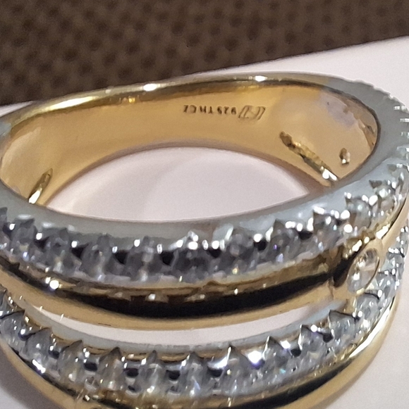 Diamonique Two Tone Highway Ring Sterling Silver CZ Multi Row QVC Size 7 - Picture 4 of 11